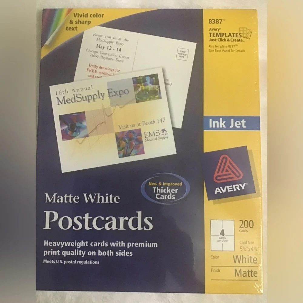 Avery matte white postcards 200 cards 4 sheets per card